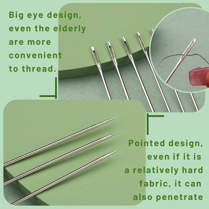 40 Pcs Large Eye Hand Sewing Needles Set Long Sewing