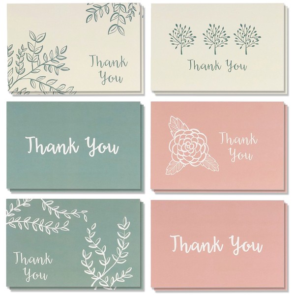 Thank You Cards - 48-Count Thank You Notes, Bulk Thank You Cards Set - Blank on The Inside, 6 Floral Designs - Includes Thank You Cards and Envelopes, 4 x 6 Inches