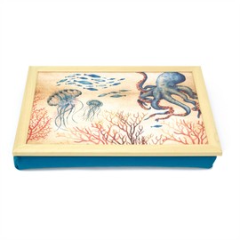 Carousel Home Octopus Ocean Lap Tray With Cushion | Large Nautical Bean Bag Lap Tray Cushioned Trays For Eating | Padded Lap Trays With Bean Bag Cushion - 43x32cm