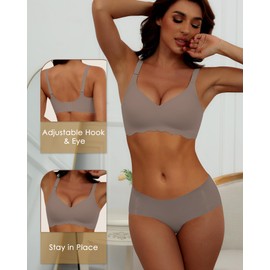 HORISUN T Shirt Bra Comfort Full Coverage Padded No Show Bras for Women Wirefree(Coffee L)