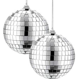 2 Pieces Mirror Disco Ball, 70's Disco Party Decoration, Hanging Ball for Party or DJ Light Effect, Home Decorations, Stage Props, Game Accessories (Silver, 4 Inch)
