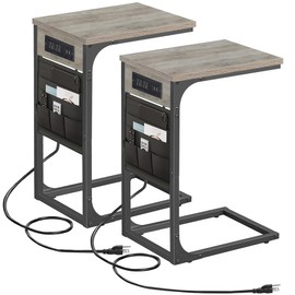 TUTOTAK C Shaped End Table with Charging Station, Side Table for Sofa, Couch Table with Storage Bag, Set of 2, TV Tray Table with 2 USB Ports and Outlets for Living Room, Bedroom, TB01BG0242