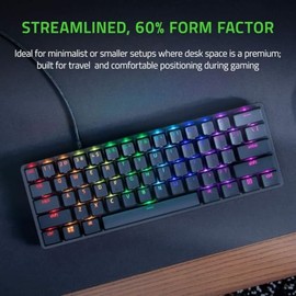 Razer Huntsman Mini (interruptor rojo) - Teclado compacto para juegos al 60% (interruptores ópticos lineales, teclas PBT Doubleshot, cable USB-C extra
