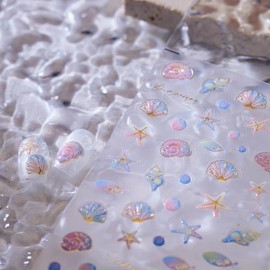 5D Embossed Ocean Nail Art Stickers Decals Self Adhesive Seashell Starfish Nail Decals Sea Creature Designs Summer Nail Stickers Marine Life Manicure Sliders for Women DIY Nail Art Decorations