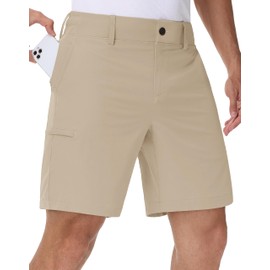 JWM Men's 7" Golf Shorts with 6 Pockets - Stretchy Lightweight Hiking Work Dress Short Casual Breathable UPF50+ Khaki
