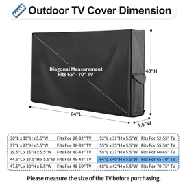 OutdoorLines Waterproof & Weatherproof Outdoor TV Cover - for 65-70 Inch Flat Screen TV, Dustproof & UV Resistant, Black, Size 64"L x 40"W x 5.5"H