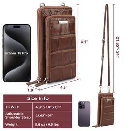 BOTANNER Multipocket Womens Small Crossbody Genuine Italian Leather Cell Phone Holder Bag with Credit Card Slots | Chocolate Brown