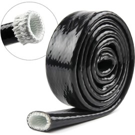 YSIL 1/4"(6mm) ID Heat Shielded Fire Thermo Armor Fire Sleeve Silicone Coated Fiberglass Heat Protection for Automotive Hose Cable Lines & Electrical Wiring Black 3.3 Feet