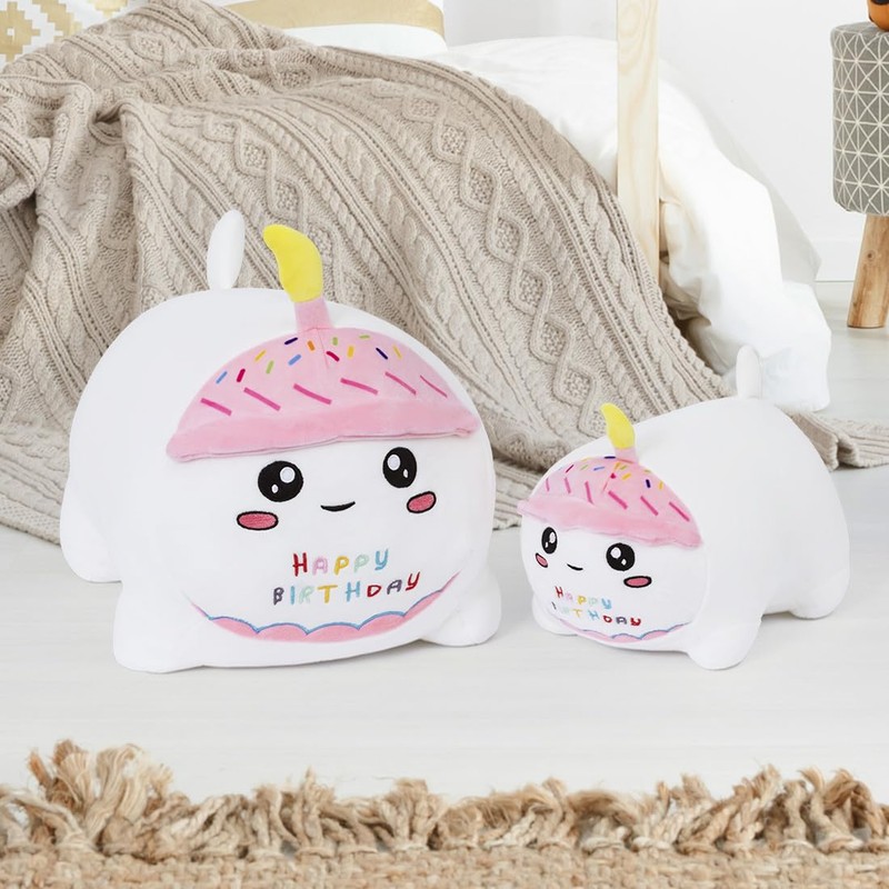 Yeqivo Birthday Cat Plush Pillow Stuffed Animal Toy, White Birthday