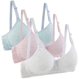 Jnoni Cotton Teen Girl’s Sport Bra with Adjustable Detachable Strap Wire Free Training Bralette 3 Pack A Cup