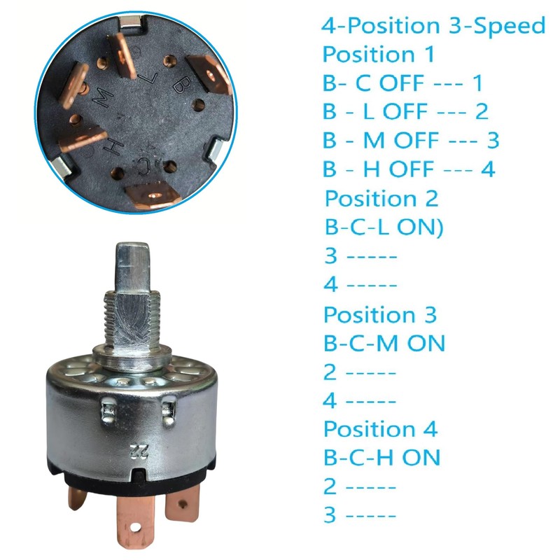 MTDELE Rotary Switch 4 Position 3 Speed Fan Switch 5