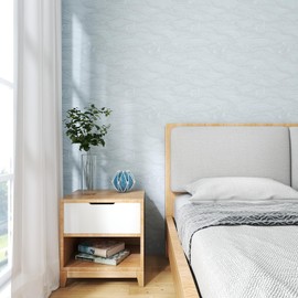 Kitico Modern Peel and Stick Wallpaper, Blue Wave and Birds Neutral Self Adhesive，Removable Vinyl Wall Paper for Bedroom Living Room Kitchen, Renter Friendly Wall Decor 17"x 400"