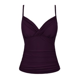 Hilor Tankini para mujer, traje de baño fruncido con control de abdomen, traje de baño cruzado con cuello en V, Merlot profundo, 10