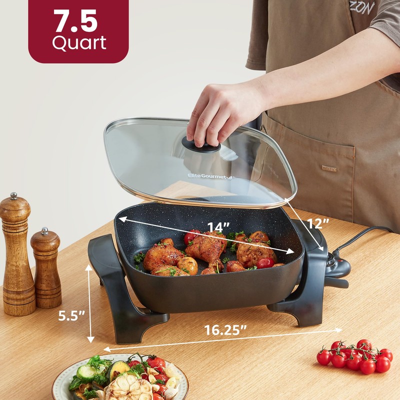 Elite Gourmet EG6201 Extra Deep 12"x12"x3.2" (7.5Qt.) Scratch Resistant Dishwasher