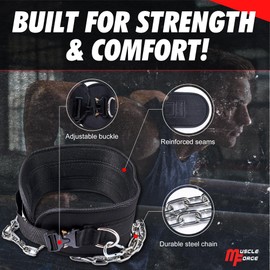 JSM FITNESS Dip Belt for Weight Lifting with a Quick Closure Steel Buckle, Weighted Belt for Pullups & Dips for Men, with Durable Chain and Carabiners, Weightlifting, Squat, Bodybuilding