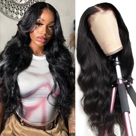 Jreitsere Real Hair Wig, 13 x 4 x 1, T-Part Lace Front Wig, Body Wave Wig with Natural Hairline, Brazilian Hair Wigs, Lace Frontal Wigs, 150% Density, Glueless Wig, 18 Inches (45.6
