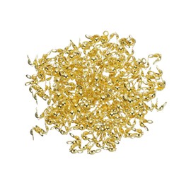 MECCANIXITY 400Pcs End Cap Knot Cover 3mm Dia Clamshell Metal Plated Open Bead Tips End Caps 6mm Length End Caps Brass for DIY Bracelet Jewelry Making, Gold