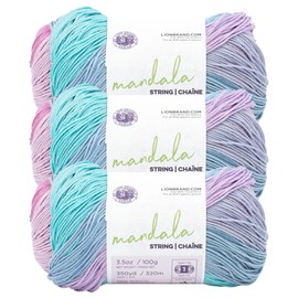 Lion Brand Yarn Mandala String, Fingering Yarn for Knitting and Crochet, Harmony, 3 Pack