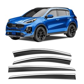 Shatterproof Taped-On Window Deflectors for Kia Sportage 2017-2022 with Chrome Trim, Rain Guards, Window Visors for Car, Vent Deflector, 4pcs