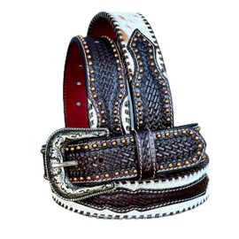 DANIEL'S ARTPLANET Western Leather Belt for Men Tooled Full Grain Cowhide Leather Handmade Cowboy Belt with Buckle 1.5” Wide (42)
