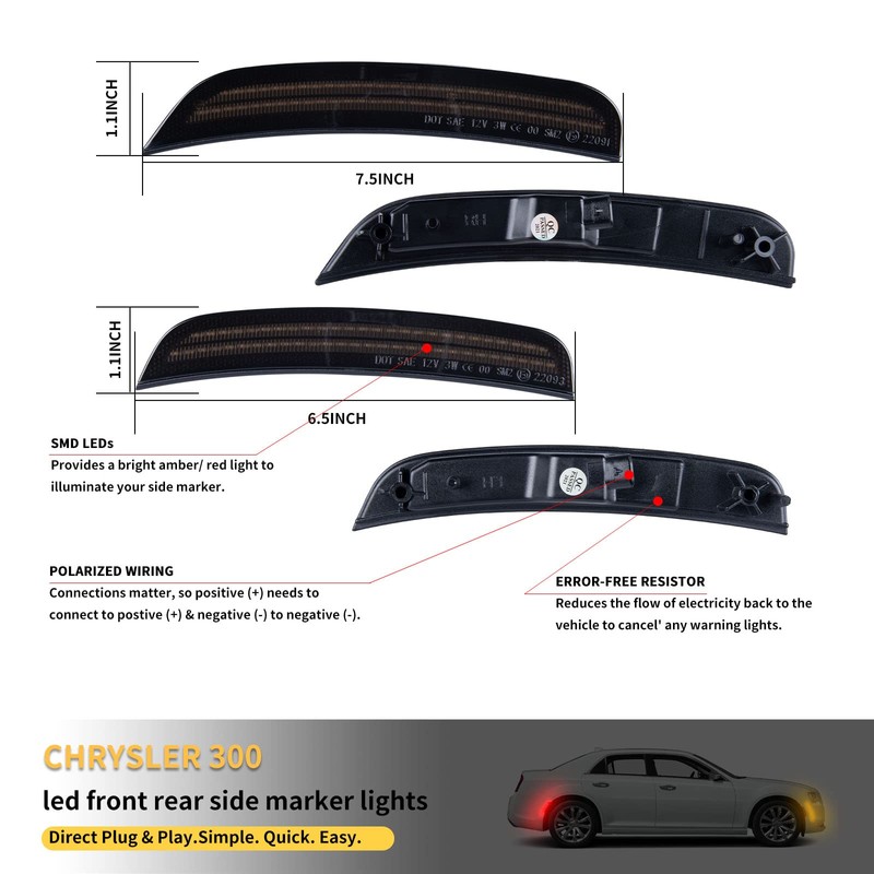 POPMOTORZ Full LED Front Rear Side Marker Lights Kits 4