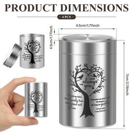 4 Pack Small Urns for Human Ashes Keepsake Tree of Life Mini Cremation Urns for Ashes, Aluminum Alloy Sharing Memorial Urn for Pet Dog Cat Ash, Tiny Funeral Jar with Secure Screw Lid(Silver 1,4Pcs)