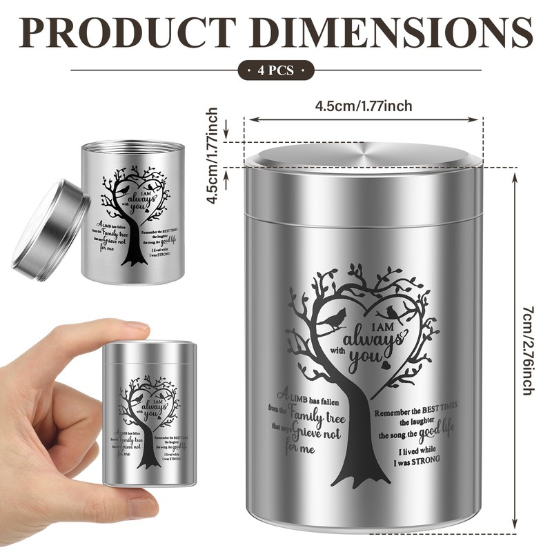 4 Pack Small Urns for Human Ashes Keepsake Tree of