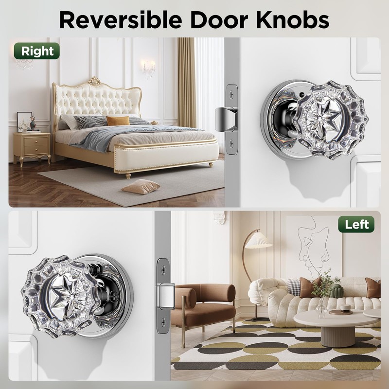 MAXECURITY 1 Pack Crystal Door Knob, Rosette Shaped Glass Door