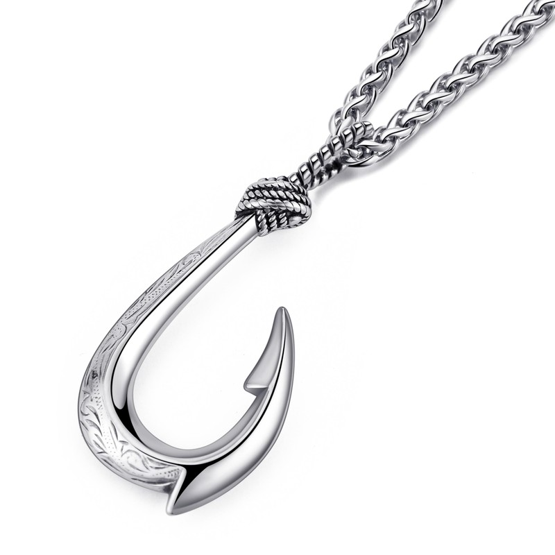 vicima Stainless Steel Fish Hook Necklace for Men, Maui Hook