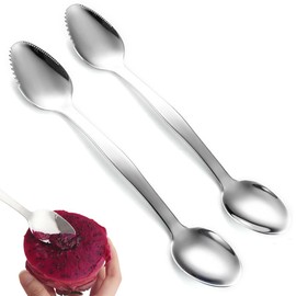 Ouliget Double End Grapefruit Spoons,Stainless Steel Fruit Spoon Utensil Set,Serrated Edges Ice Cream Scrape Cut Spoons For Fruit Dessert Cheese Vegetables,2 Pieces