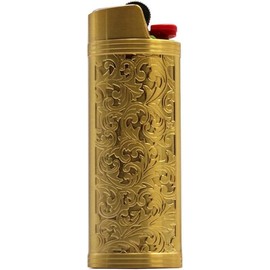 Metal Lighter Case Cover Holder Vintage Floral Stamped for BIC Full Size Lighter J6 Comfortable Ornaments - Colour: Gold