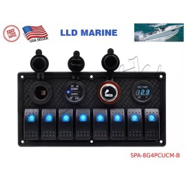LLD_TK 8 Gang Toggle Rocker Switch Panel Voltmeter USB Boat Marine Truck Camper RV Blue