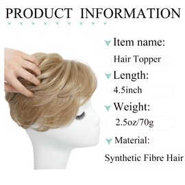 Hair Toppers for Women Short Bob with Bangs and Side Part 360° 3D Coverage 6.5x6.5 Inches Synthetic Wig Pieces Natural Looking Wig for Thinning Hair (Blonde)