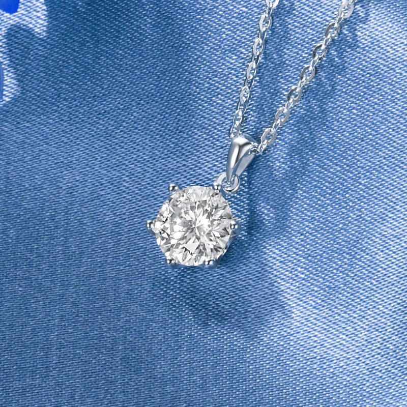 VOLUKA Jewelry Set Moissanite Round Pendant Necklace Simulated Diamond Stud