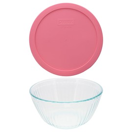 Pyrex 7402 6-Cup Sculpted Glass Mixing Bowl and 7402-PC 6/7-Cup Retro Pink Pantone Lid - Made in USA