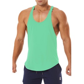 ROWILUX Men's Workout Quick Dry Soft Gym Bodybuilding Stringer Tank Tops (XL, Mint Green)