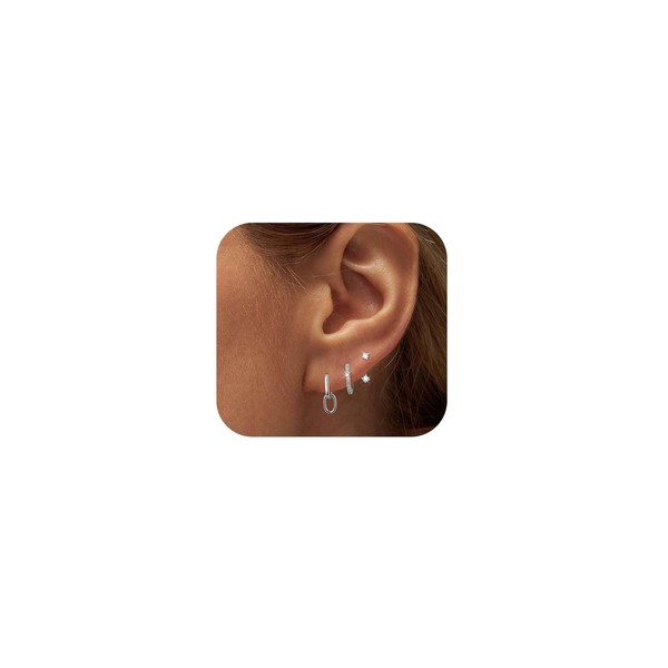 Kenivira 3 Pairs Sterling Silver Earrings for Women 14K Gold