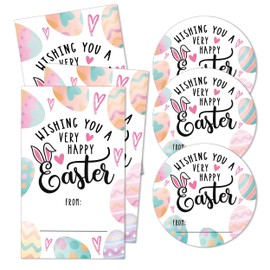 Happy Easter Stickers for Kids, Easter Bunny Stickers, Watercolor Bunny Egg Label, Self-Adhesive Stickers for Easter Holiday Party Gift Bags Snack Bags, 20 Round and 20 Square Stickers-C06