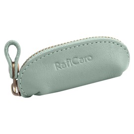 RafiCaro Small Coin Case, Genuine Leather, Key Chain, Small, Mini, Coin Purse, Compact, Italian Leather, dustyblue