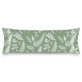 Silk Satin Body Pillow Cover for Hair and Skin,Sage Green Long Pillow Case Protector with Envelope Closure,Leaf Plant Leaves Pattern Pillow Covers Soft Microfiber Bed Cushion Covers for Sleep,20"x54"