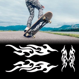 TOMALL Pack of 4 12 cm + 29 cm Flame Reflective Stickers for Car Racing Sports Stripes Sticker for Golf Cart Vinyl Waterproof DIY for Body Truck SUV Off-Road Vehicle Skateboard (White)