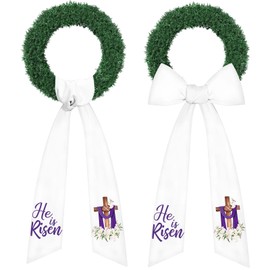 2 Pcs Easter Wreath Sash for Front Door Rabbit Satin Sash He is Risen Religious Satin Sash Easter Wreath for Porch Door Yard Party Decoration (He is Risen)