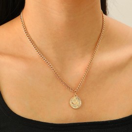 Peasimy Vintage Gold Coin Necklace with Moon and Stars Bohemian Round Coins Pendant for Women Party Jewelry, Large, Metal, No Gemstone