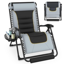 Slendor Oversized Padded Zero Gravity Chair, 29Inch XL Reclining Camping Lounge Chair with Large Cup Holder & Footrest, Reclining Patio Chairs, Folding Recliner Chair for Outdoor Indoor, Gray