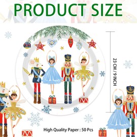 50Pcs Christmas Nutcracker Paper Plates 9 Inch Disposable Christmas Nutcracker Party Decorations White Xmas Soldier Dessert Plates for Winter Xmas Tree Baby Shower Holiday Birthday Party Supplies