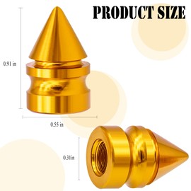 MEAJOO 4PCS Spiked Style Tire Valve Stem Caps, Corrosion Resistant, Universal Aluminium Alloy Dustproof Tire Valve Stem Covers for Cars, SUV, Trucks, Bikes, Motorcycles, Bicycles(Gold)
