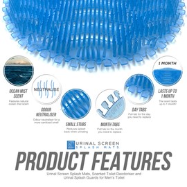 Urinal Screen Splash Mats, Scented Toilet Deodorizer and Urinal Splash Guards for Men’s Toilet (Urinal Screen Ocean Mist Blue, PACK OF 5)