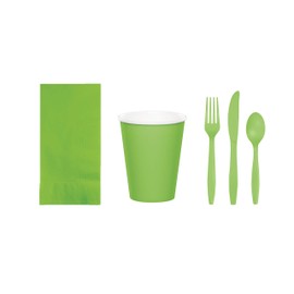 Baxters Party Bundles Bulk, Lime Green, 50 Count Paper Dinner Napkins, 48 Count 9 Ounce Paper Hot/Cold Cups, Heavyweight Plastic Cutlery for 48 People, Box of 242