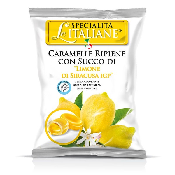 Serra Le Italiane, Italian Natural Hard Candy Filled With Lemon From Siracuse Italy, 3.5 oz
