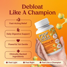 Poop Like a Champion Bloating Relief Digestive Enzymes, Probiotic Powered Capsules to Support Digestive Health and Gas Relief, 60 Capsules